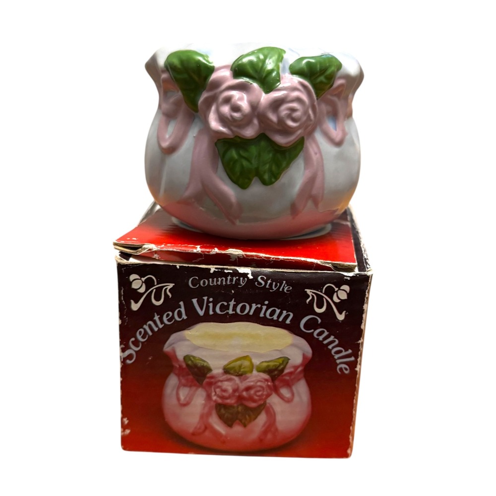 Country Style Victorian Scented Candle‎ Rose Floral Ceramic Cottage Core C72Q